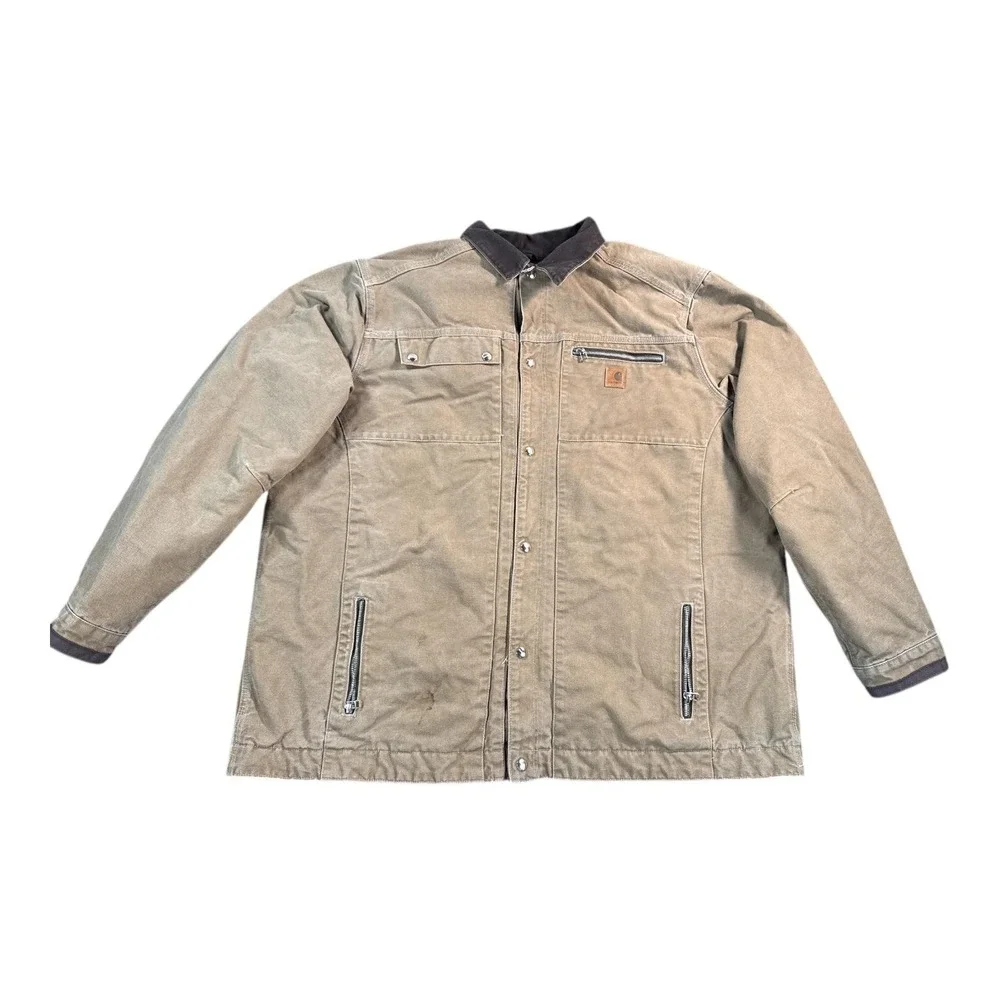 Carhartt Coat Mens 3XLT Brown Quilted Lined Canvas Insulated Workwear Full Zip